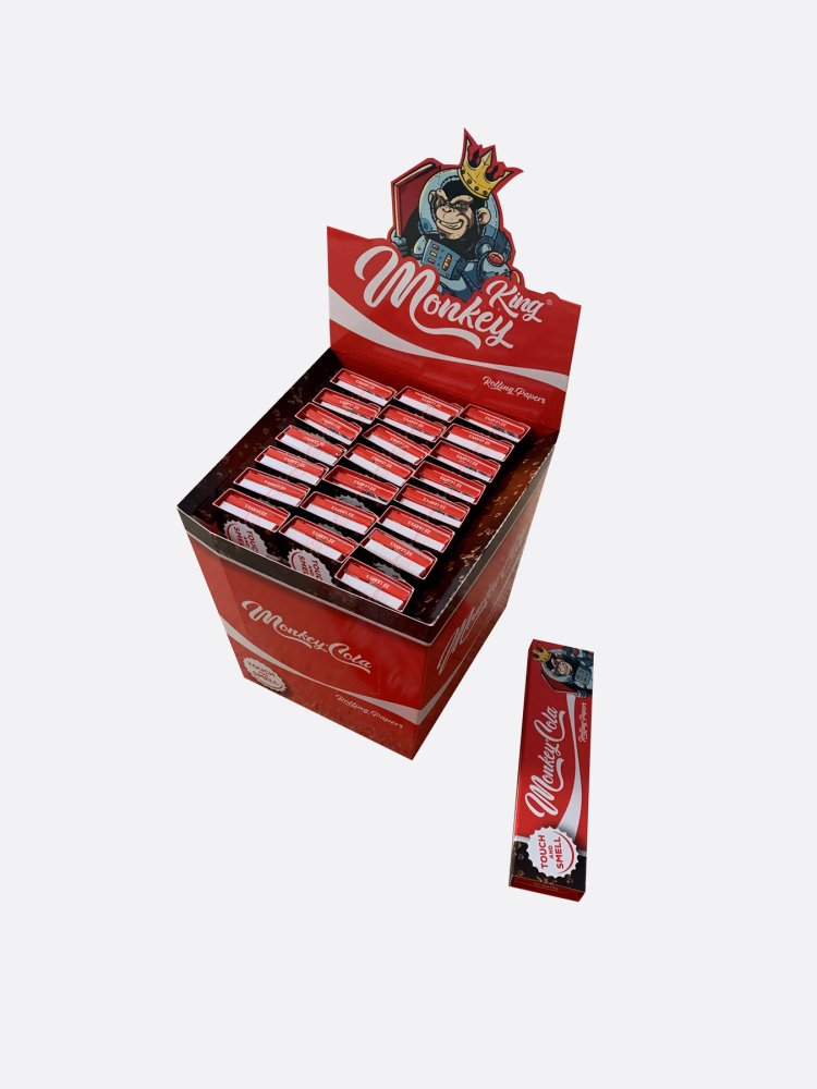 Monkey King Nebielené cigaretové papieriky s vôňou červenej koly s nástavcami (vôňa červenej koly)