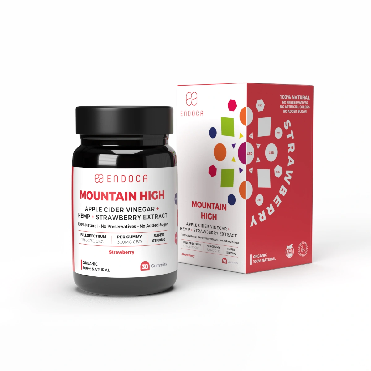 Endoca CBD gumené cukríky „Mountain High", 300 mg CBD, jahodová príchuť, 2 ks, 4 g