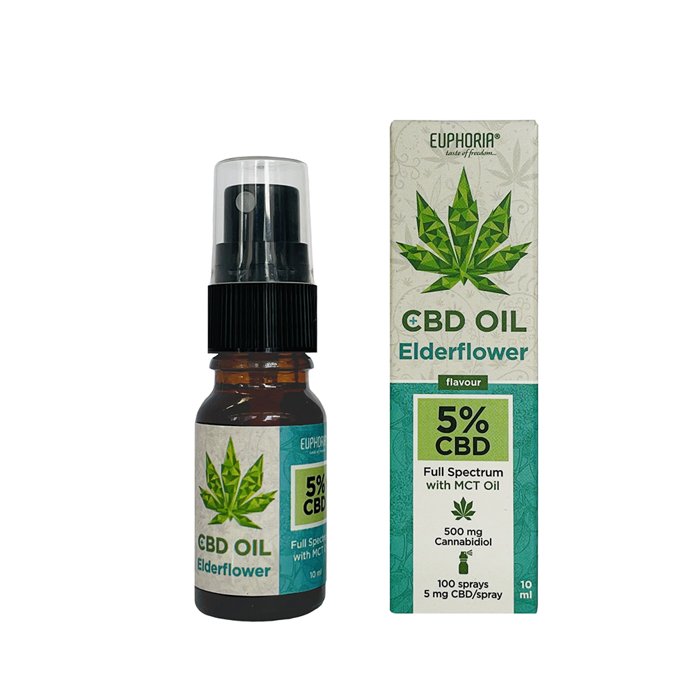 Euphoria CBD-oliespray met vlierbloesemaroma, 5%, 500 mg CBD, 10 ml