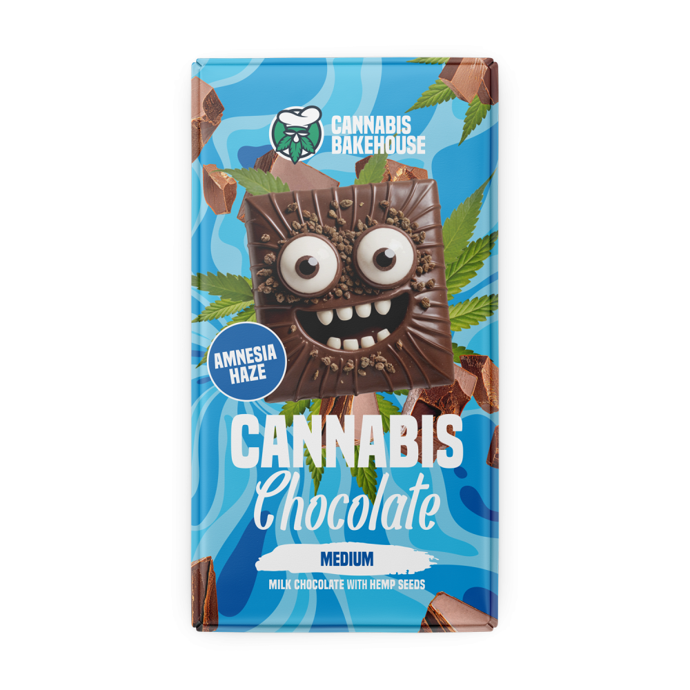 Cannabis Bakehouse Mliečna čokoláda s konopnými semienkami, Amnesia Haze, 1 ks, 100 g