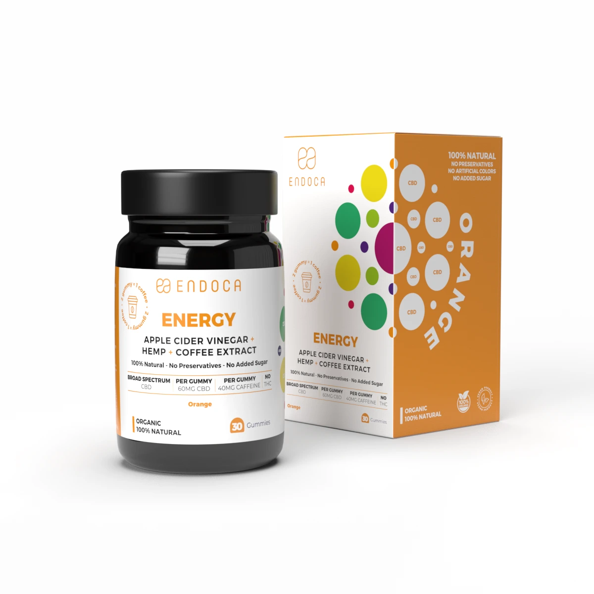 Endoca CBD Gummies Energy, 60 mg CBD, Orange flavour, 30 pcs, 60 g