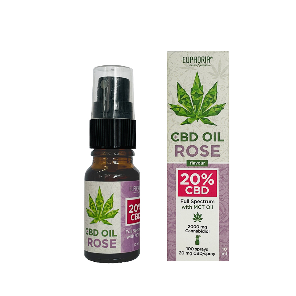 Euphoria CBD-oliespray met rozenaroma, 20%, 2000 mg CBD, 10 ml