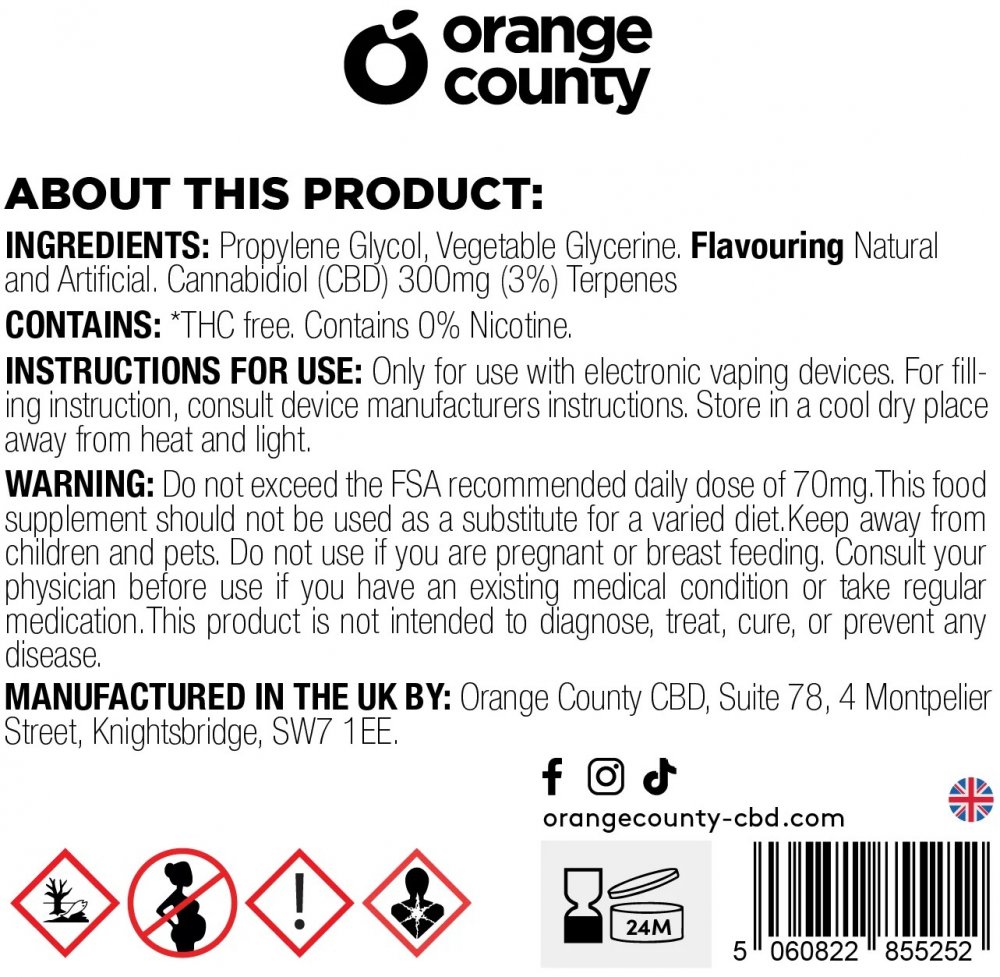 Orange County CBD E-Liquid Grand Daddy Purple, CBD 300 mg, 10 ml