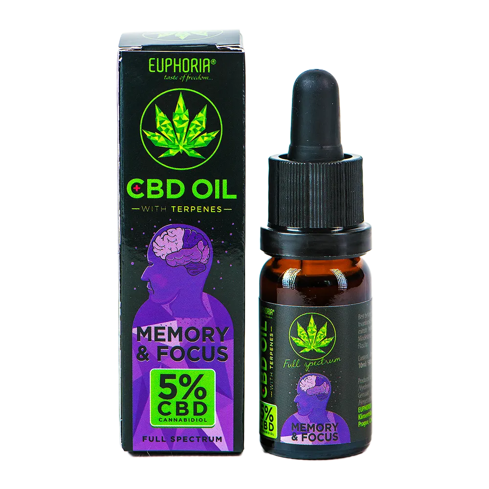 Euphoria CBD olej 5% s terpénmi 10 ml, 500 mg - Memory & Focus