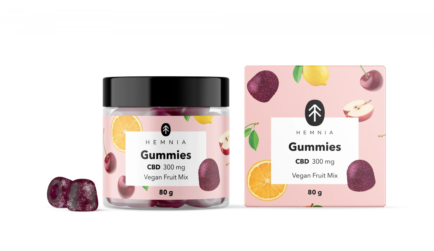 Hemnia CBD Vegan gummies, Fruchtmischung, 300 mg CBD, 30 Stück x 10 mg, 80 g