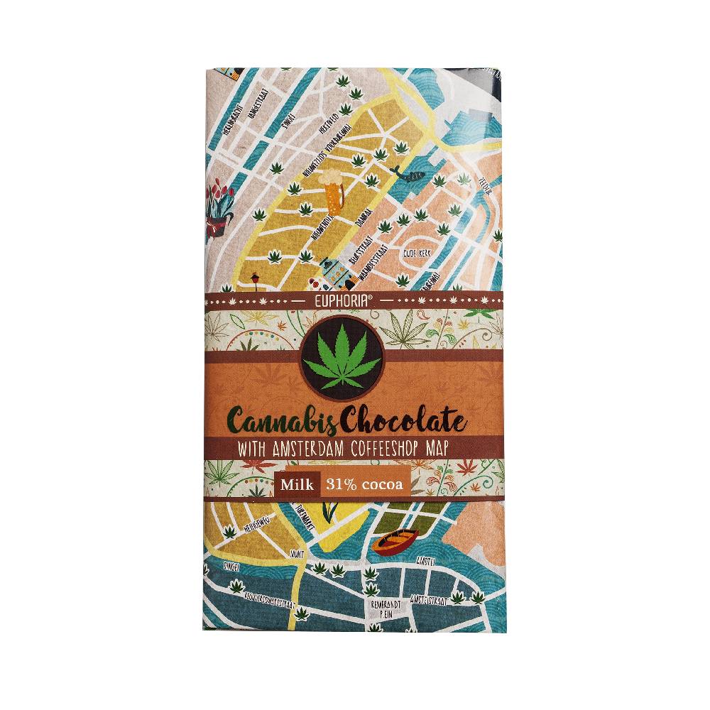 Euphoria Čokoláda z konopného mlieka s mapou kaviarní - Amsterdam, 80 g