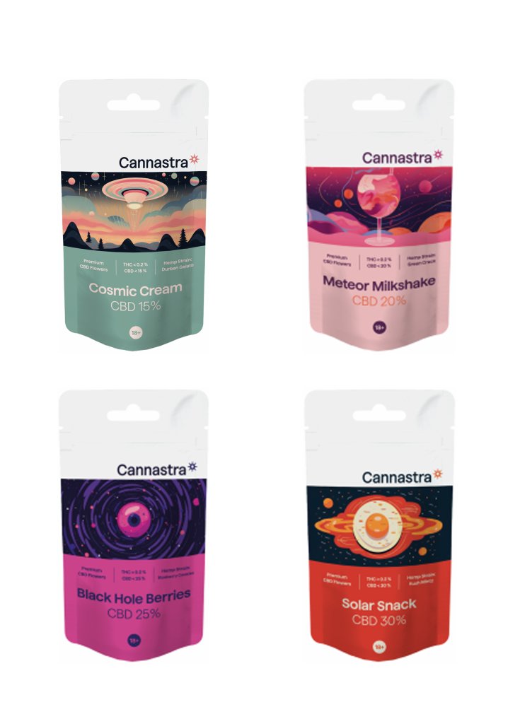 Cannastra Balík kvetov CBD 15 % až 30 %, súprava všetko v jednej – 4 x 1 g až 100 g 3 gramy