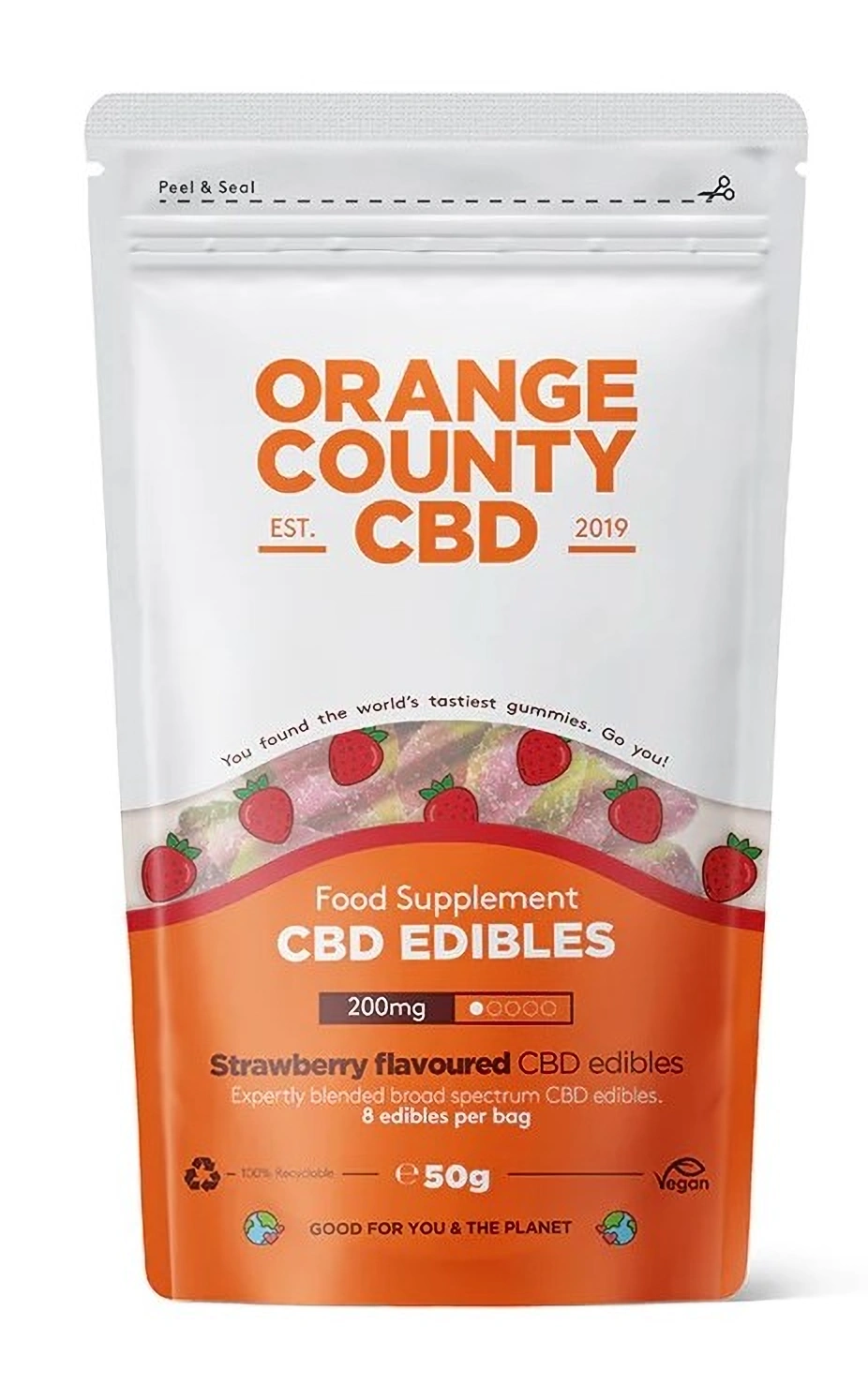 Orange County CBD Jahody, cestovné balenie, 200 mg CBD, 8 ks, 50 g
